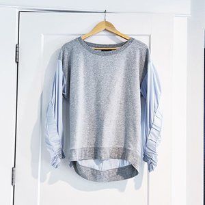 Trouve Academia Shirred Cotton Pinstripe Oxford & Sweater Top Tunic S